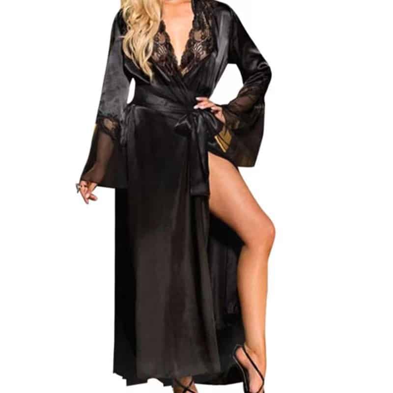 Long Black Lace Robe