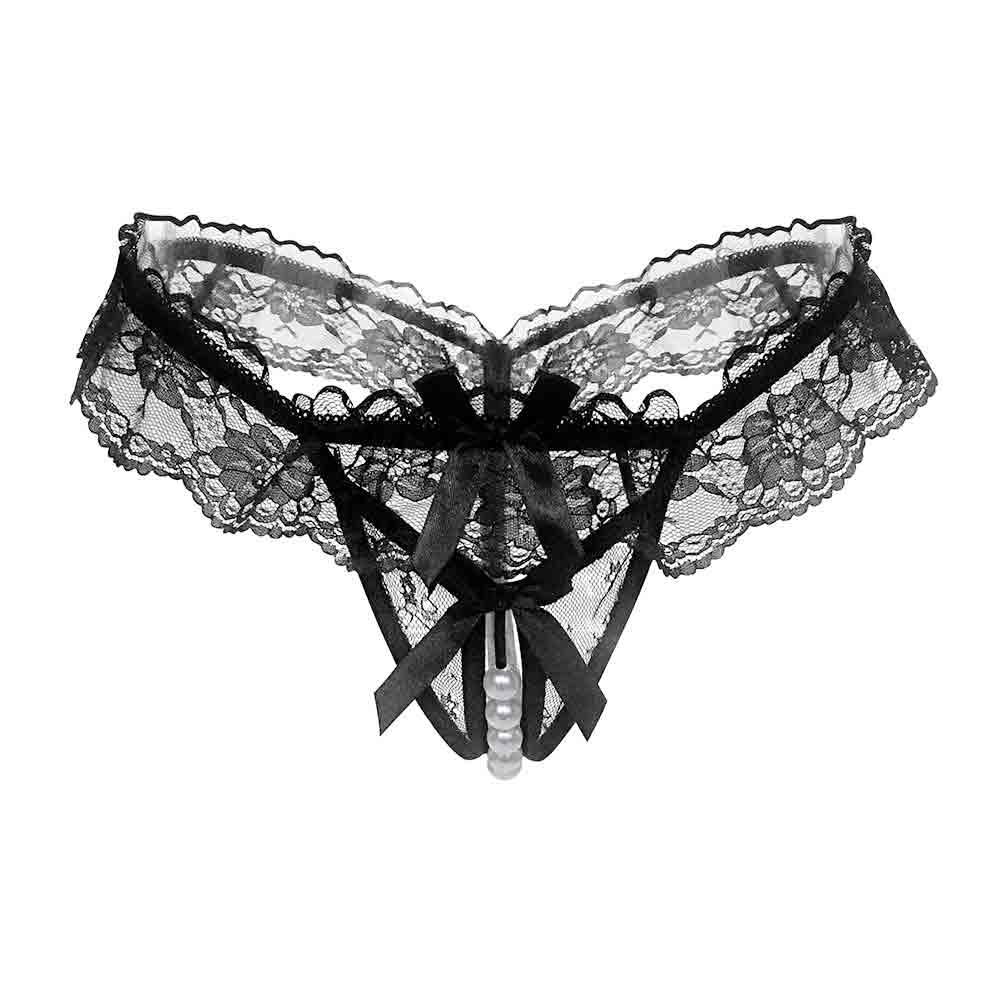 Solid Color Lace Trim Crotchless Pearl Panty ZR-2064