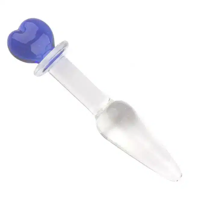 Blue heart glass butt plug