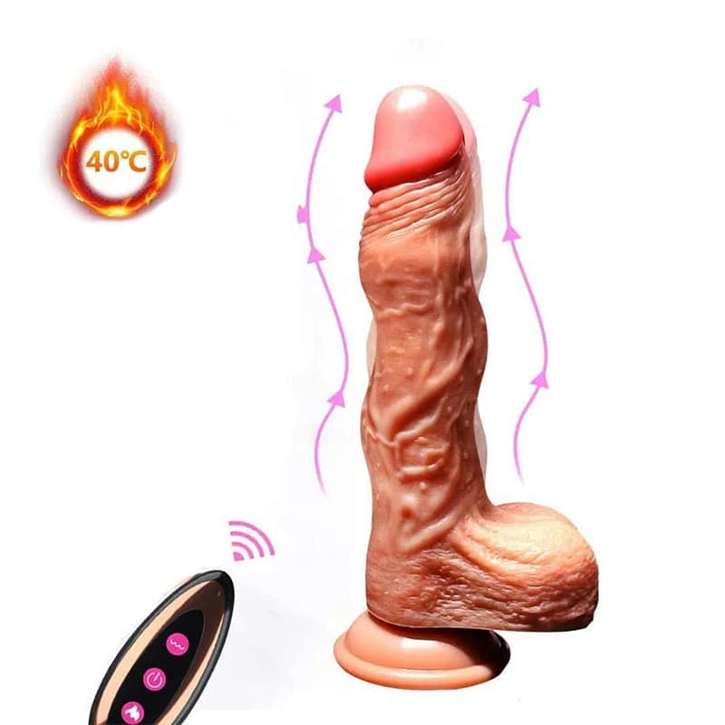 Heatable thrusting realistic dildo