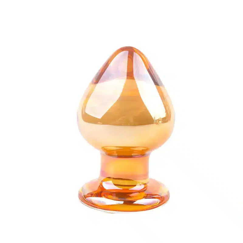 Transparent gold large glass butt plug for gay