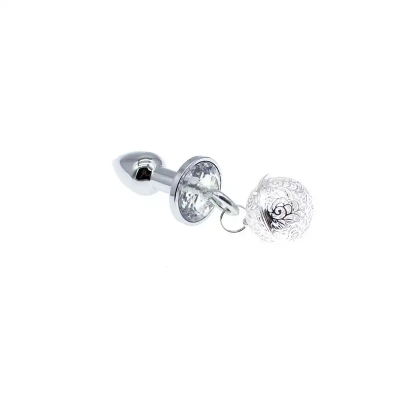 White small jewel metal butt plug with bell