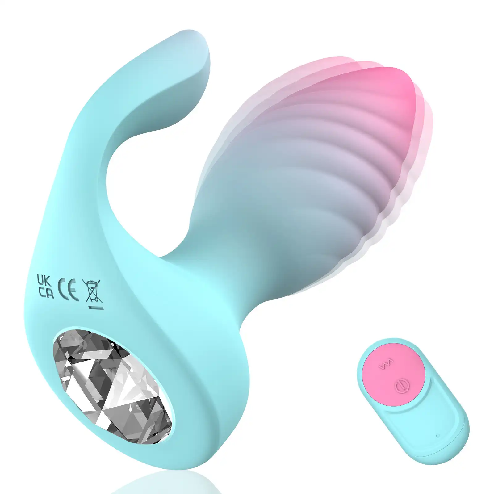 Gradient-colored silicone butt plug with white jewel