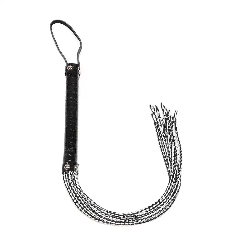Black and white braided leather flogger