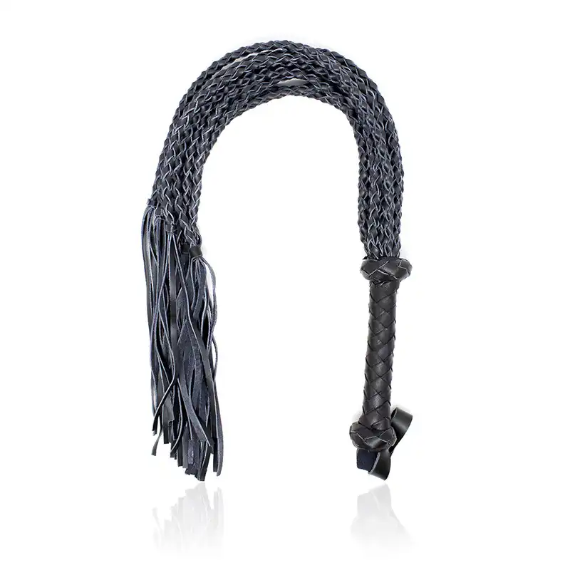 Braided black leather flogger