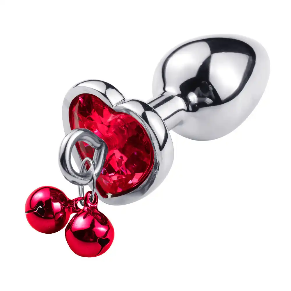 Heart-shaped red jewel butt plug with bells