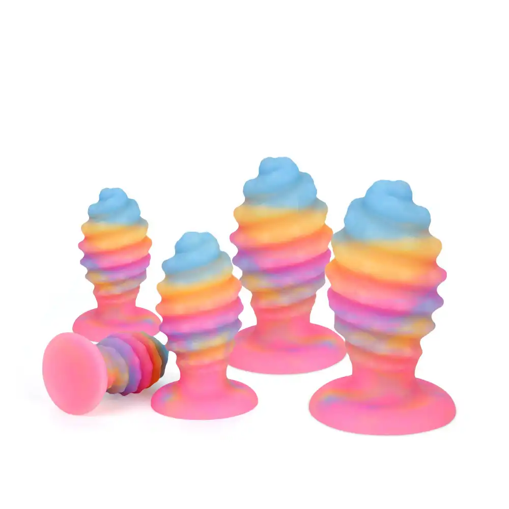 Liquid silicone threaded glow-in-the-dark butt plug