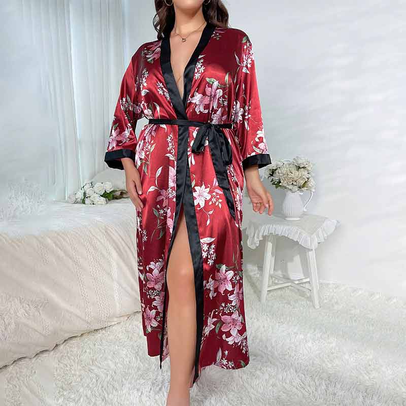 Satin with Pattern plus size long nightgown DN-H6136