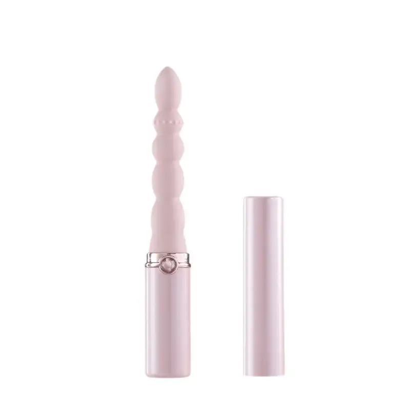 Pink pearlescent lipstick vibrator with pull beads