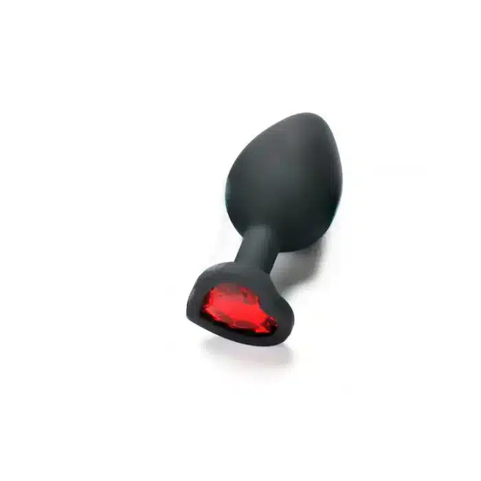 Black silicone heart jewel butt plug