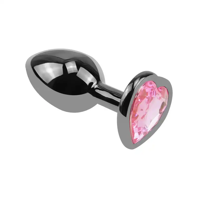 Pink heart jewel metal butt plug