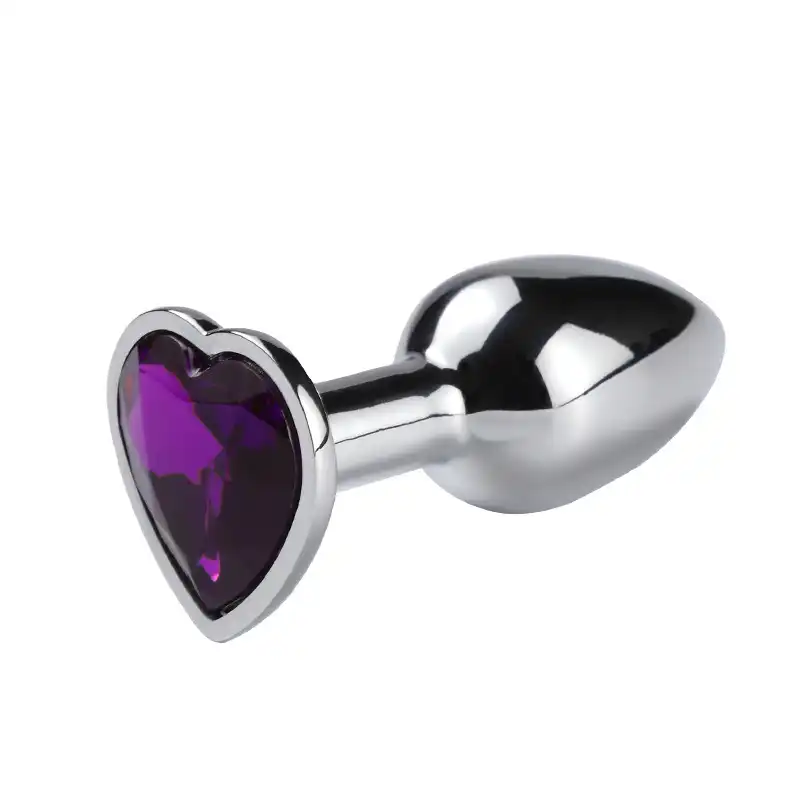 Purple heart-shaped base small jewel butt plug