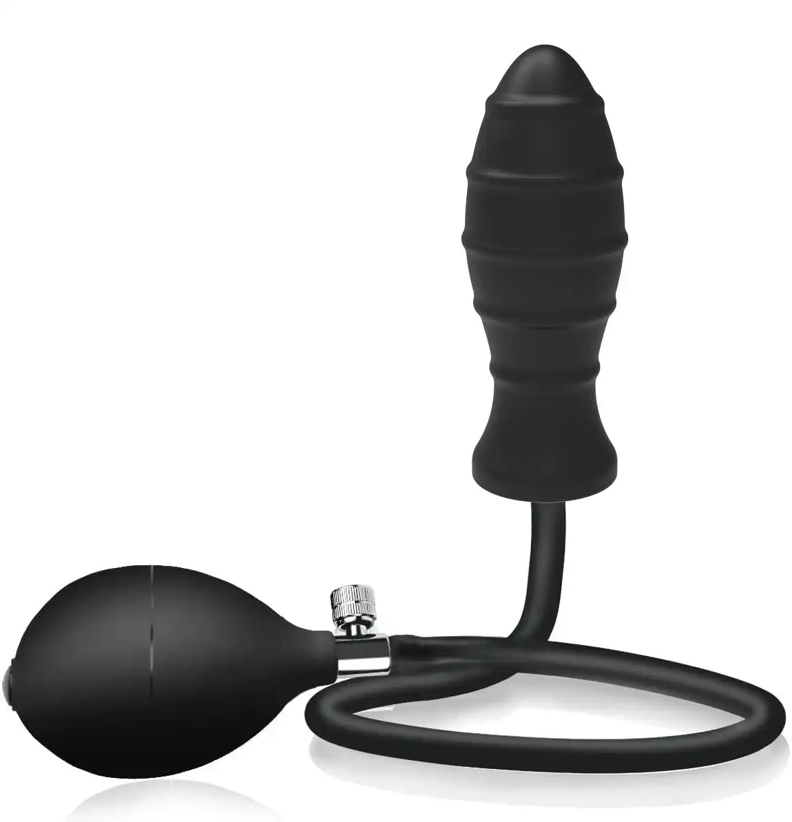Black threaded inflatable anal butt plug