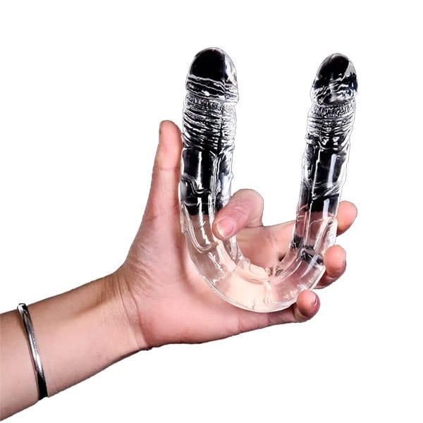 Transparent lesbian double dildo