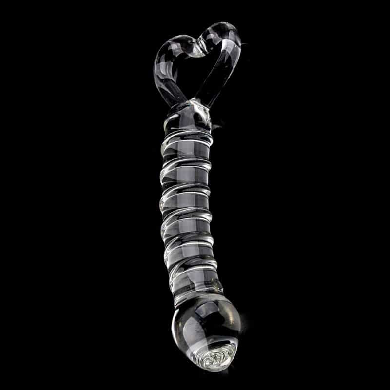Glass Anal beads dildo with heart handle