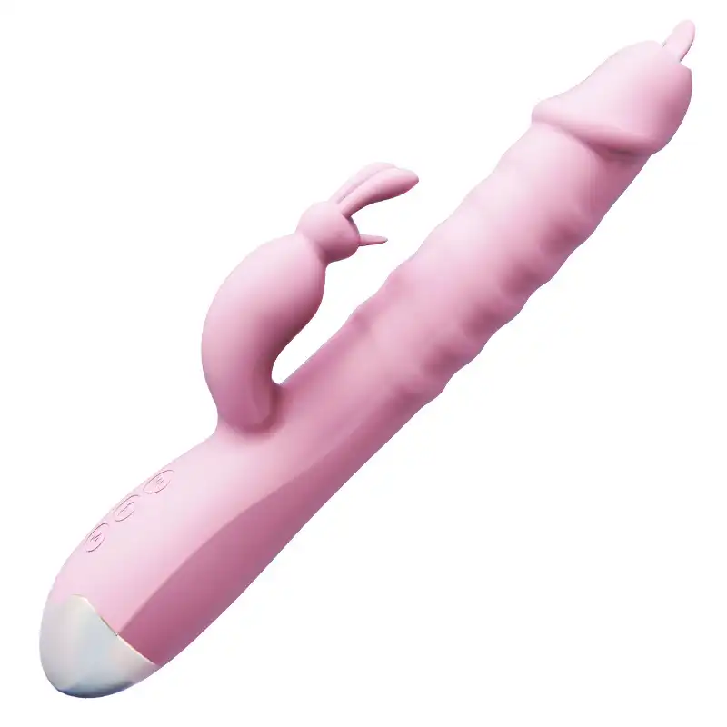 Pink thrusting rabbit vibrator with tongue lick feature