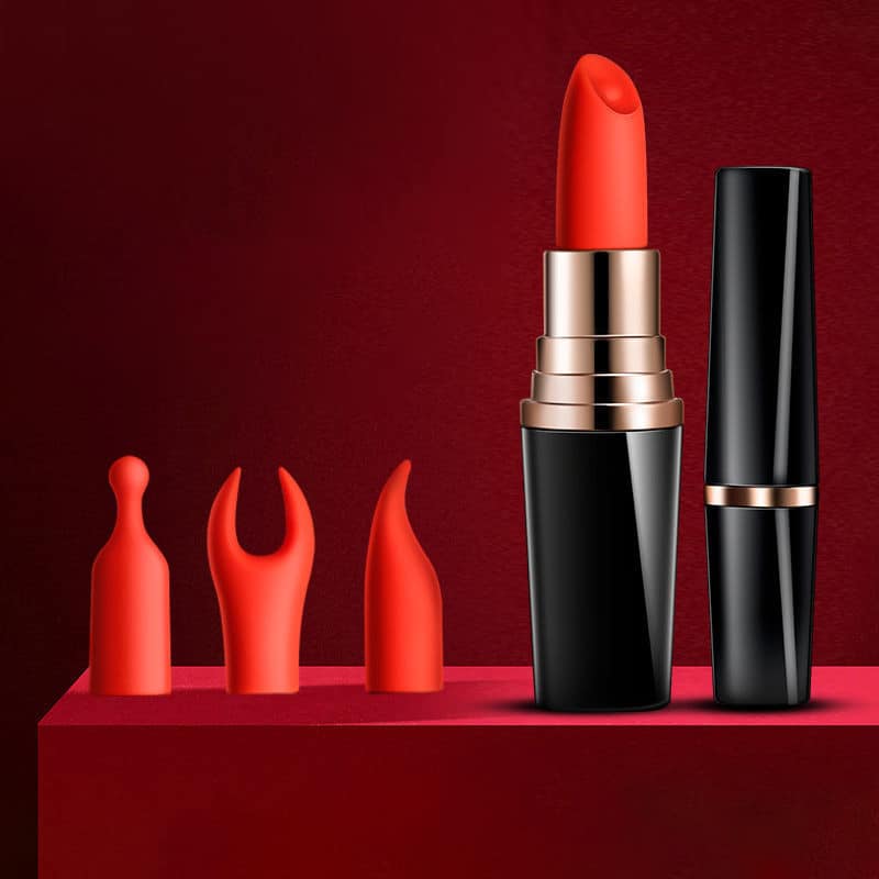 A lipstick vibrator with 3 different-shaped head covers