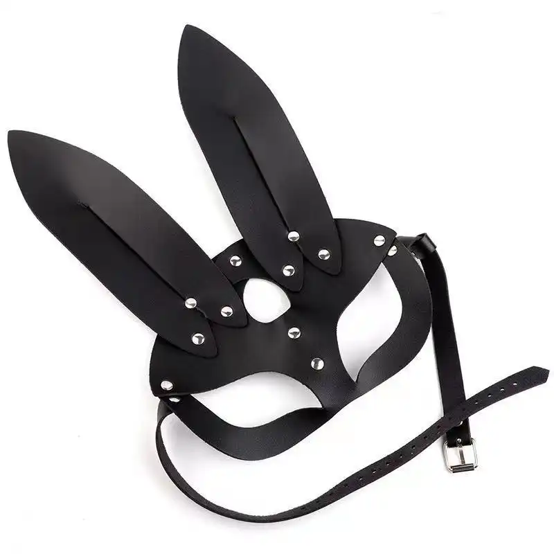 Black leather rabbit ears BDSM mask