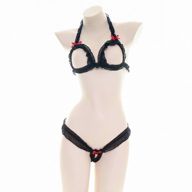 Lace Cupless & Crotchless Bra Set