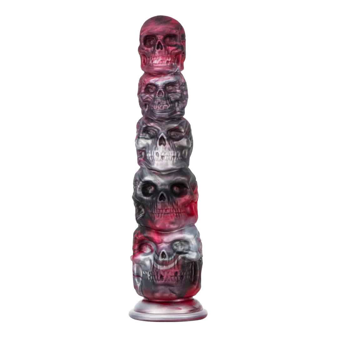 Multicolor ribbed liquid silicone dildo skull head design SB-156316