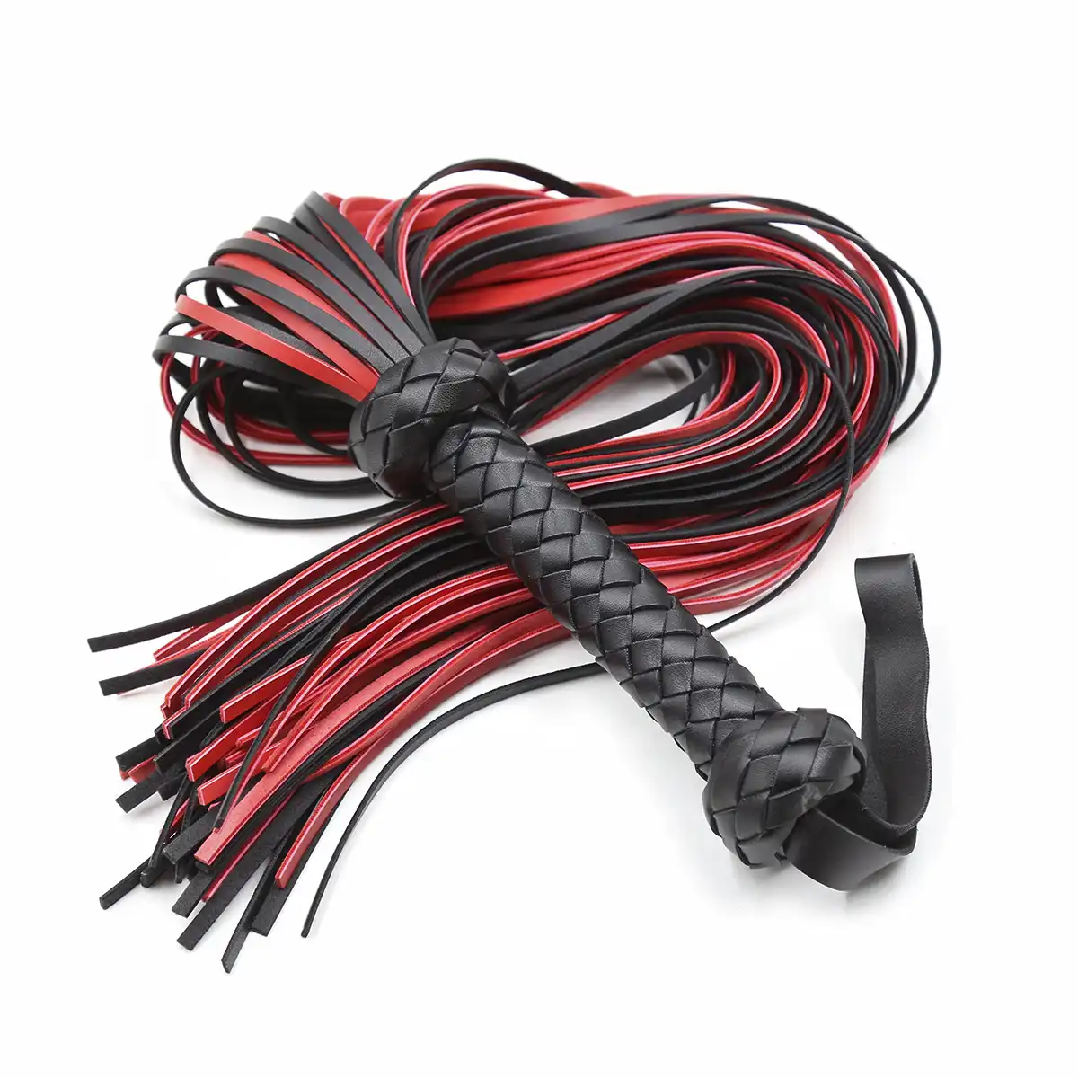 Black and red heavy leather flogger
