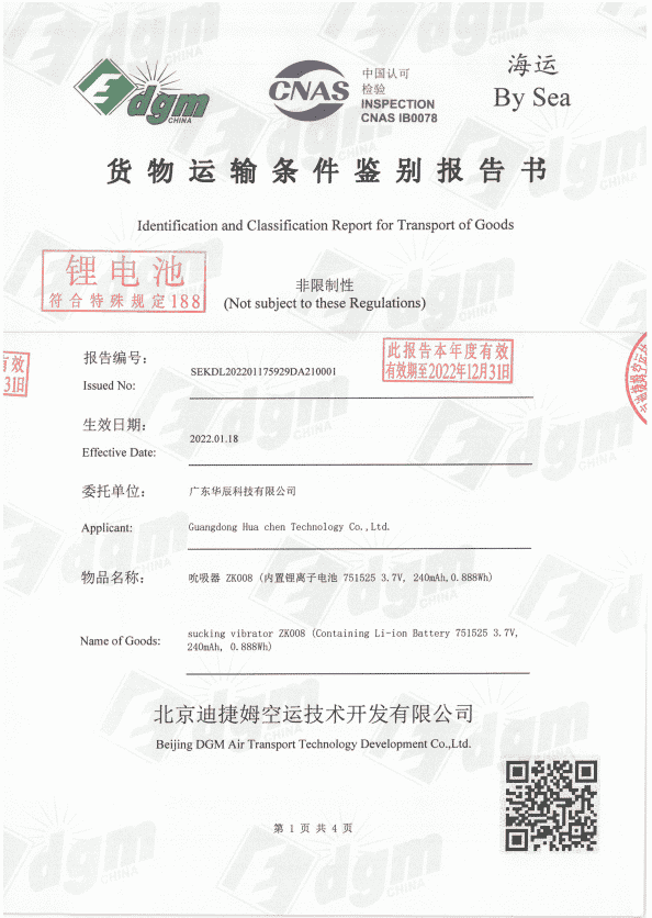 Certification report for safe transport of goods