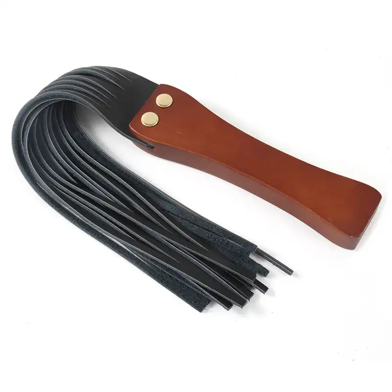 Wooden handle genuine leather flogger
