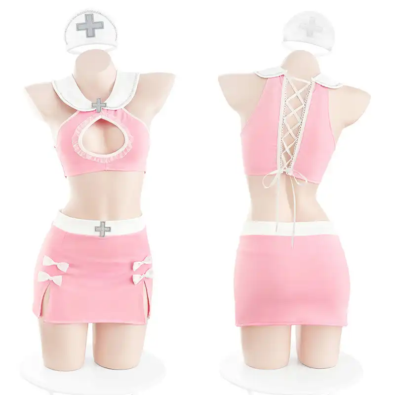 Pink waist-showing sexy nurse costumes set for women